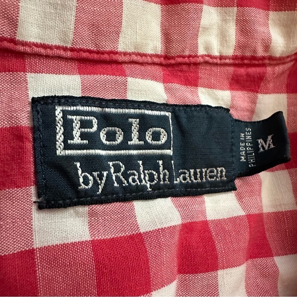 Ralph Lauren Polo Shirt Mens M Pink Red White Button Up Check Gingham Casual - Picture 4 of 5